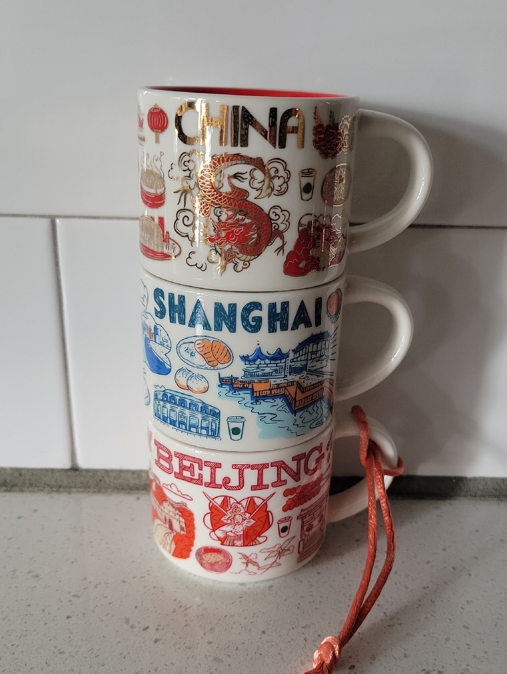 Starbucks China, Shanghai & Beijing Mini Ornament Espresso Mugs 2023 Been There